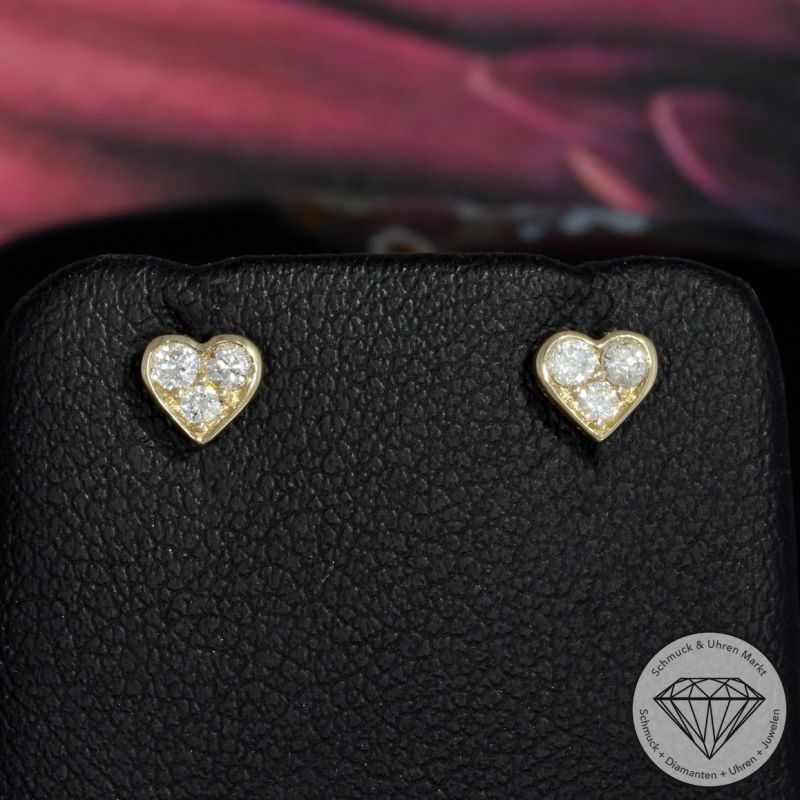 Wert 690 € Brillant Herz Ohrringe (0,17 carat) in 585er 14 K Gelbgold - H1543