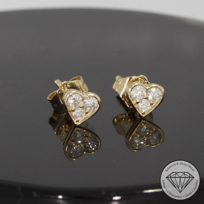 Wert 690 € Brillant Herz Ohrringe (0,17 carat) in 585er 14 K Gelbgold - H1543