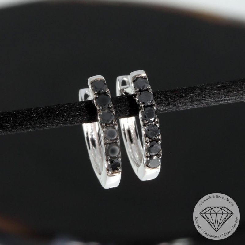 Sale! Wert 800 € schwarze Diamant Creolen (0,27 carat) in 585er 14 K Weißgold - H1637