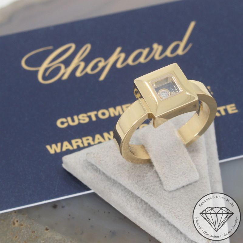 Wert 3380 € Chopard Happy Diamonds Solitär Brillant Ring (ca. 0,05 carat) in 750er 18 K Gelbgold - 89830