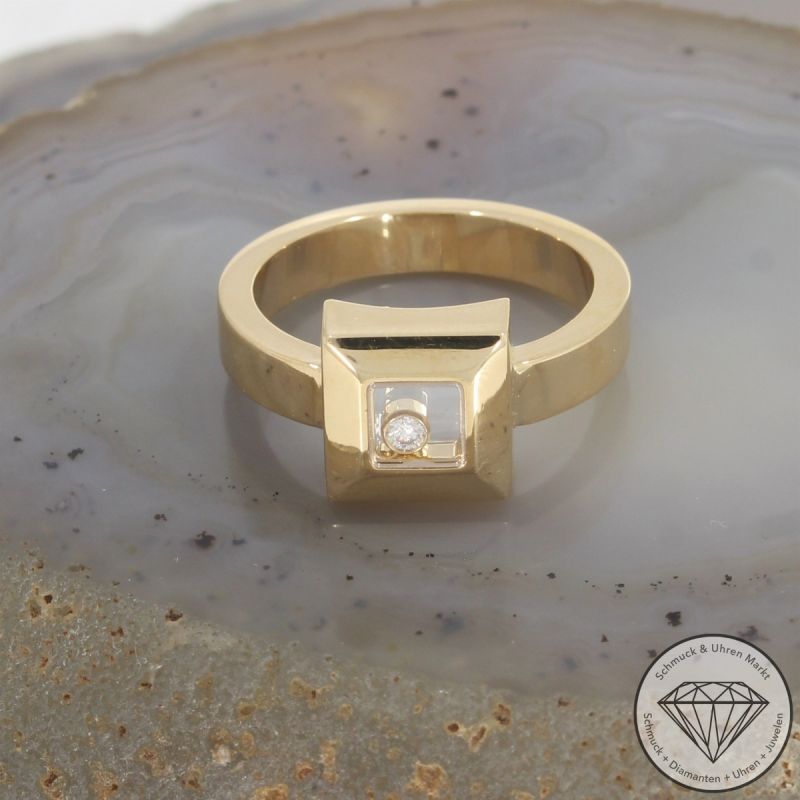 Wert 3380 € Chopard Happy Diamonds Solitär Brillant Ring (ca. 0,05 carat) in 750er 18 K Gelbgold - 89830