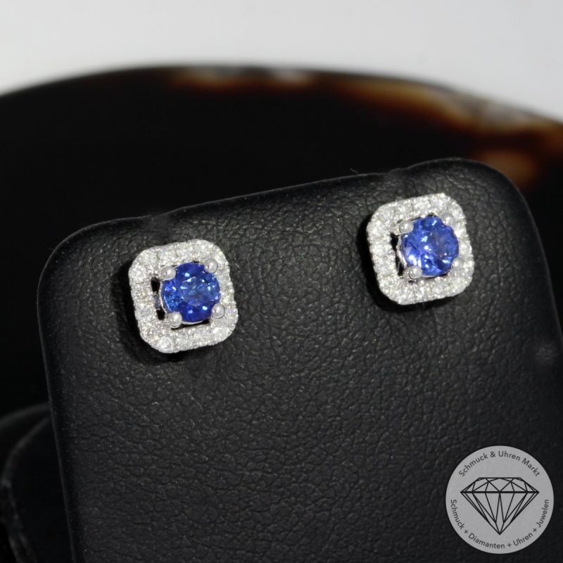 Wert 1150 € Brillant Saphir Ohrstecker in 750er 18 K Weißgold - H1643