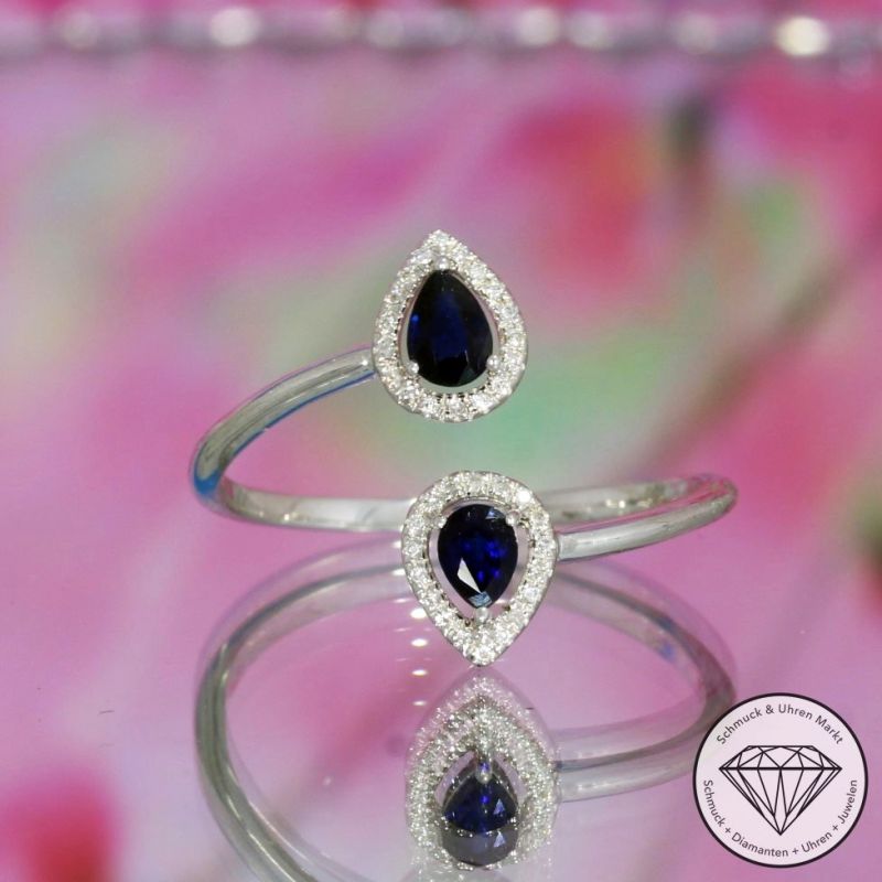 Wert 1150 € Brillant Saphir Ring in 750er 18 K Weißgold - H1621
