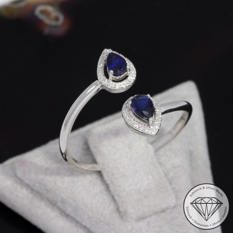 Wert 1150 € Brillant Saphir Ring in 750er 18 K Weißgold - H1621