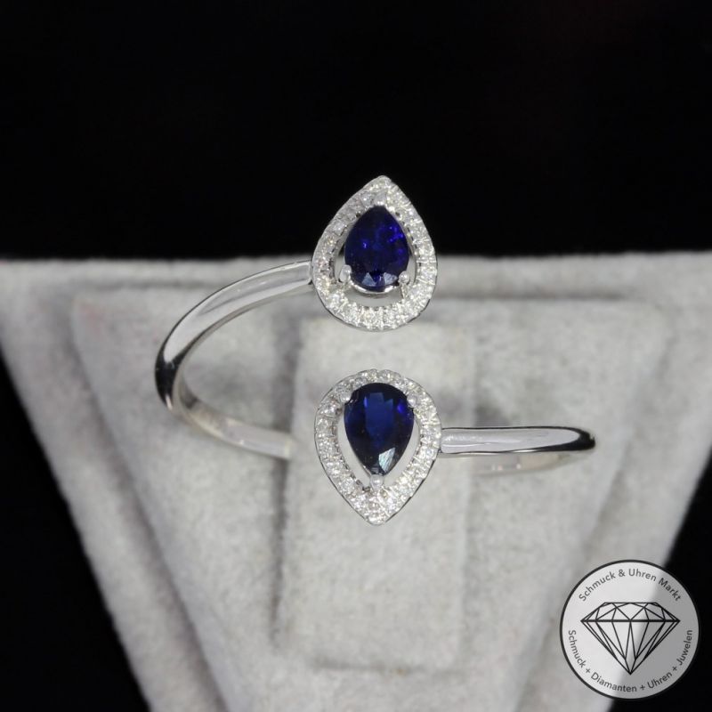 Wert 1150 € Brillant Saphir Ring in 750er 18 K Weißgold - H1621