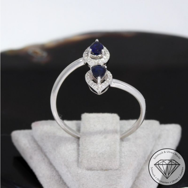 Wert 1150 € Brillant Saphir Ring in 750er 18 K Weißgold - H1621
