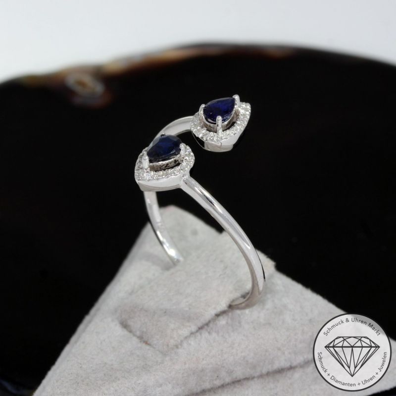 Wert 1150 € Brillant Saphir Ring in 750er 18 K Weißgold - H1621