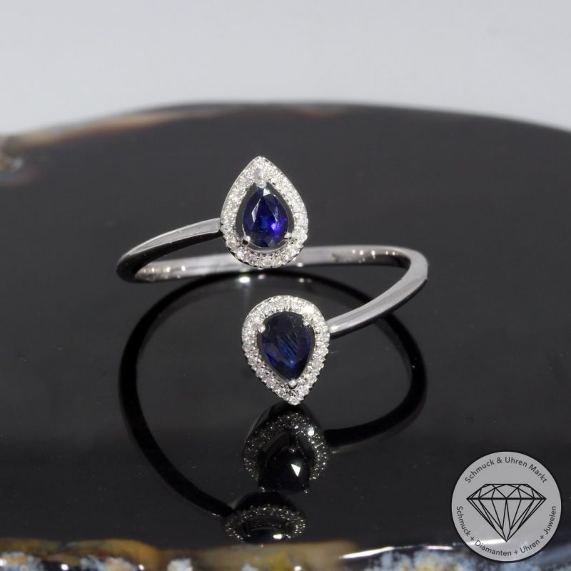 Wert 1150 € Brillant Saphir Ring in 750er 18 K Weißgold - H1621