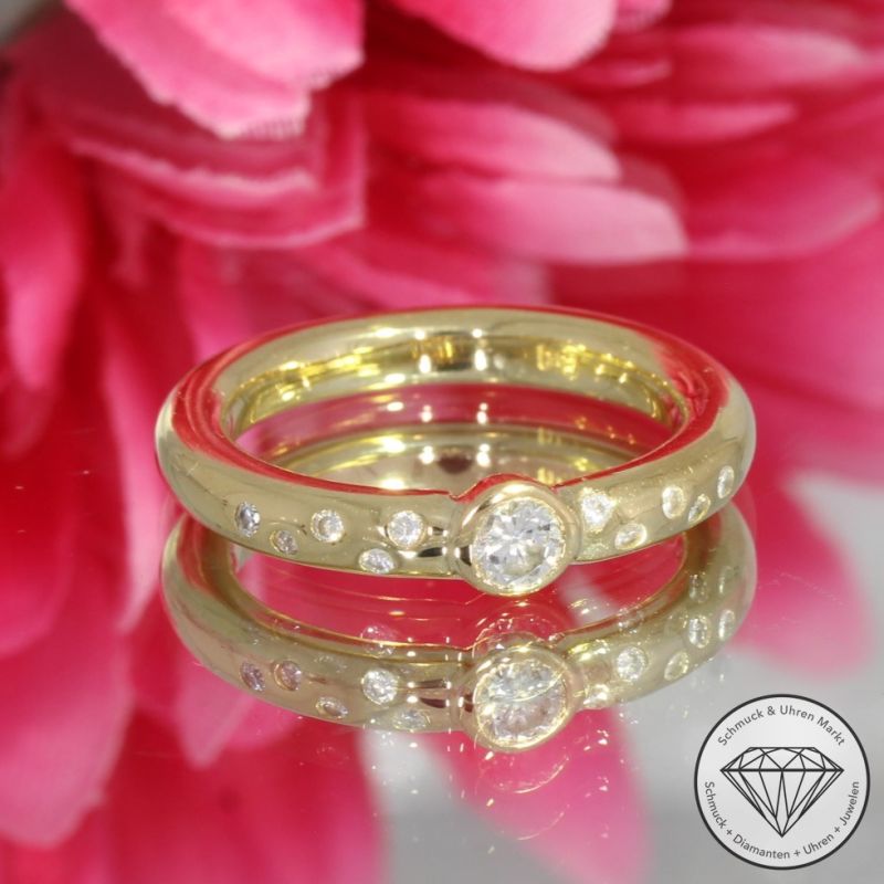 Sale! Wert 1890 € Brillant Ring massiv 750er/18 Karat Gelb Gold Größe 53 – 90701