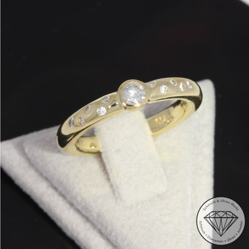 Sale! Wert 1890 € Brillant Ring massiv 750er/18 Karat Gelb Gold Größe 53 – 90701