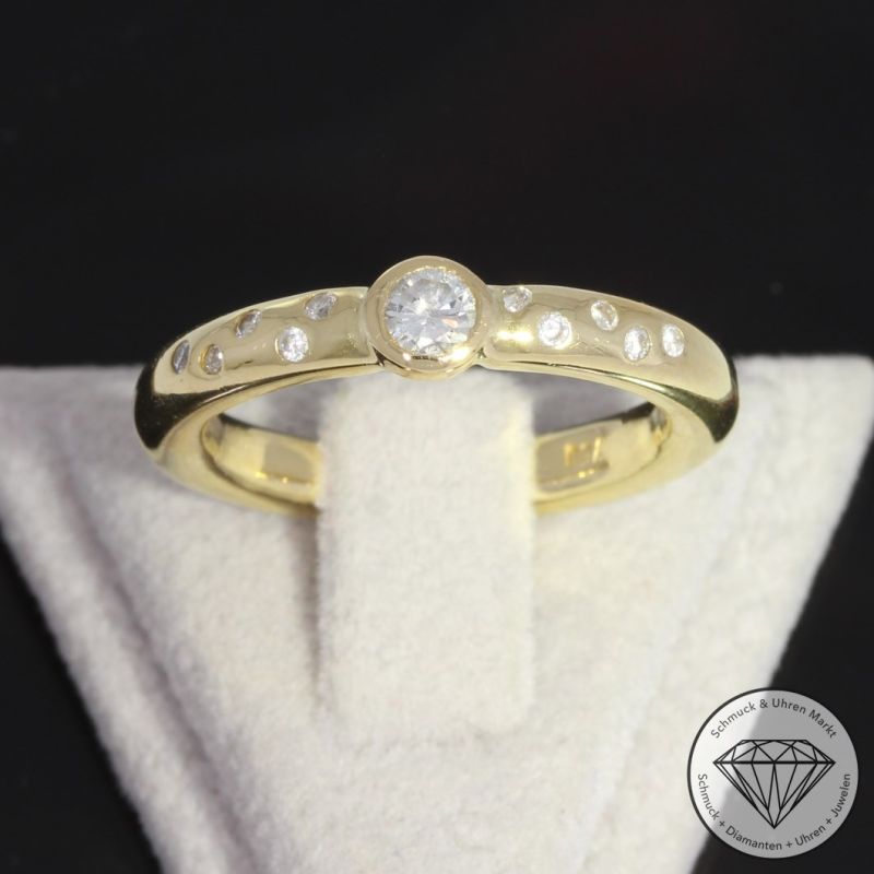 Sale! Wert 1890 € Brillant Ring massiv 750er/18 Karat Gelb Gold Größe 53 – 90701