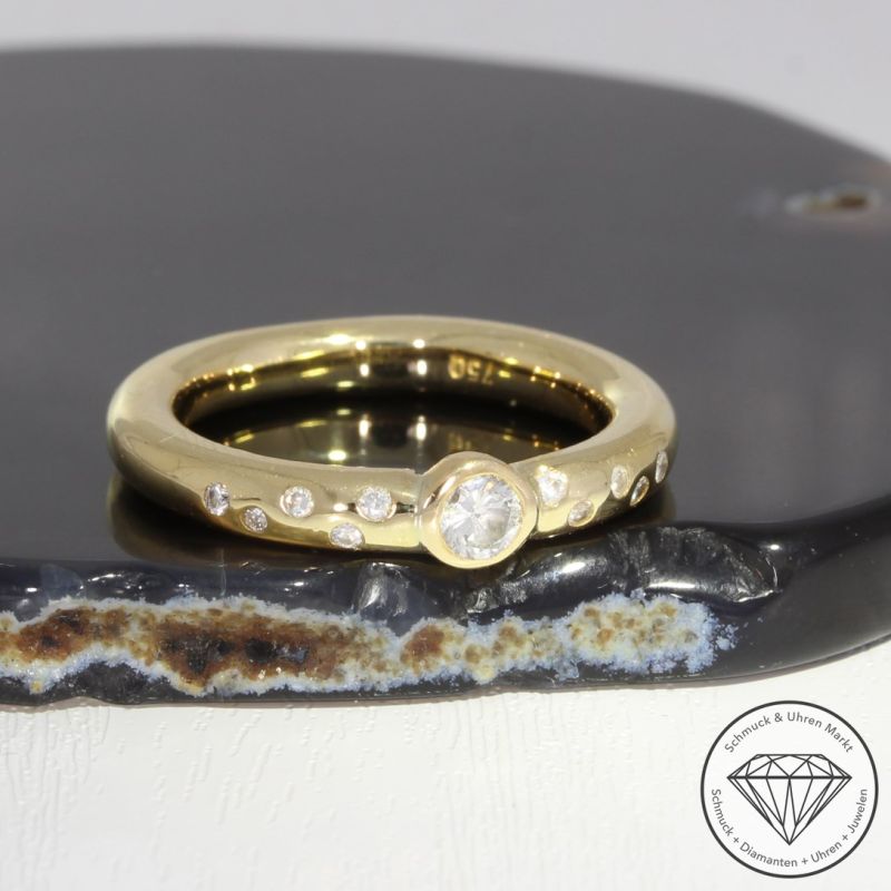Sale! Wert 1890 € Brillant Ring massiv 750er/18 Karat Gelb Gold Größe 53 – 90701