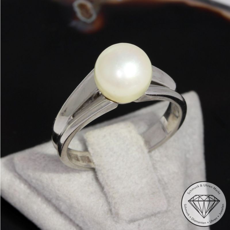 Wert 690 € Perl Ring in 585er 14 K Weißgold - 90812