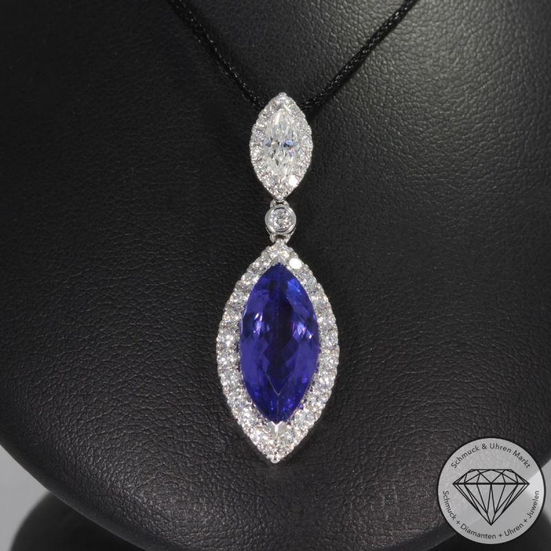 Sale! Wert 13530 € Brillant Tansanit Anhänger in 585er 14 K Weißgold - 90987