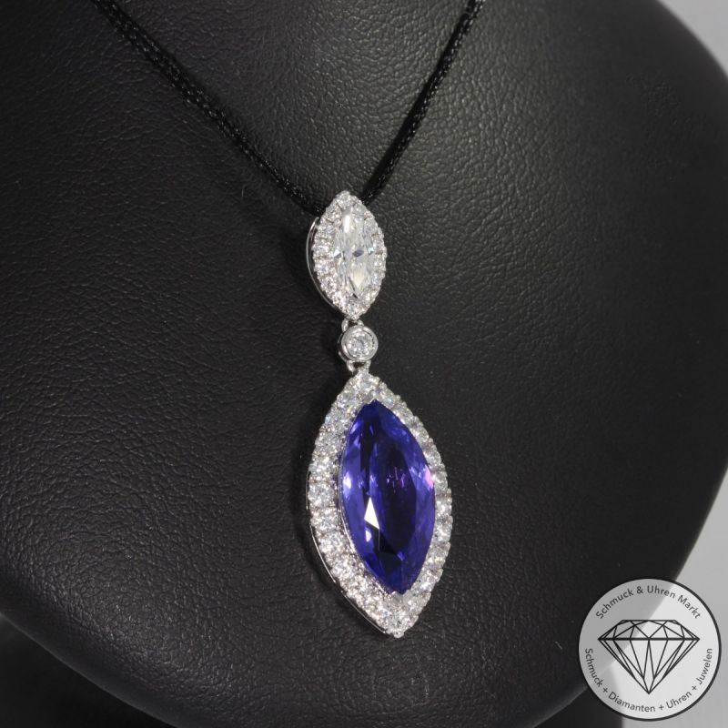 Sale! Wert 13530 € Brillant Tansanit Anhänger in 585er 14 K Weißgold - 90987