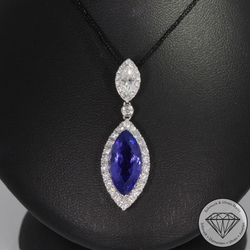 Sale! Wert 13530 € Brillant Tansanit Anhänger in 585er 14 K Weißgold - 90987