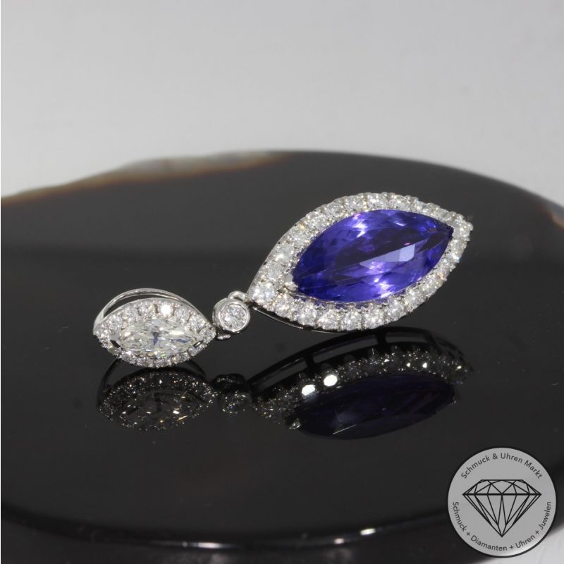 Sale! Wert 13530 € Brillant Tansanit Anhänger in 585er 14 K Weißgold - 90987