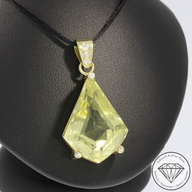 Sale! Wert 3200 € Brillant Diamant Citrin Anhänger in 585er 14 K Gelbgold - 91076