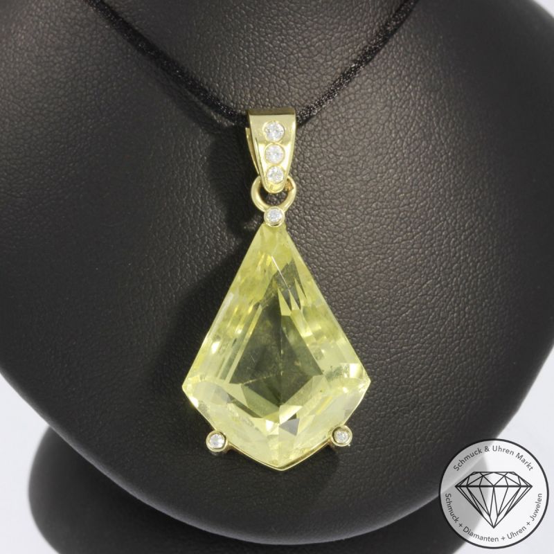 Sale! Wert 3200 € Brillant Diamant Citrin Anhänger in 585er 14 K Gelbgold - 91076