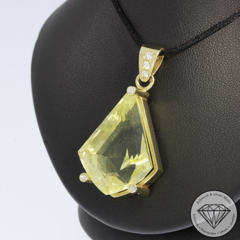 Sale! Wert 3200 € Brillant Diamant Citrin Anhänger in 585er 14 K Gelbgold - 91076