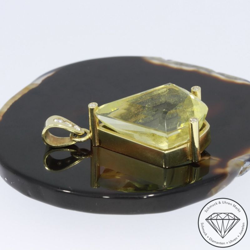 Sale! Wert 3200 € Brillant Diamant Citrin Anhänger in 585er 14 K Gelbgold - 91076