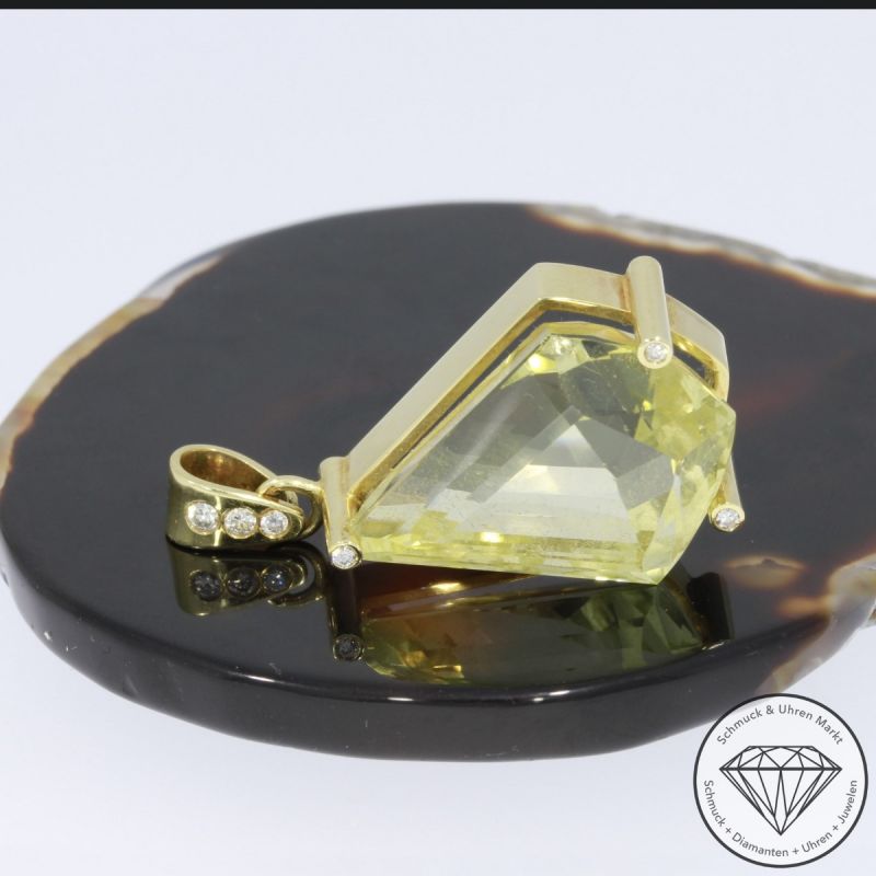 Sale! Wert 3200 € Brillant Diamant Citrin Anhänger in 585er 14 K Gelbgold - 91076