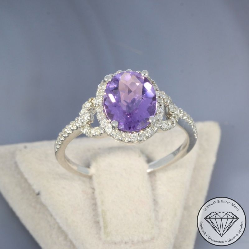 Wert 1880 € Brillant Amethyst Ring in 585er 14 K Weißgold - 91389