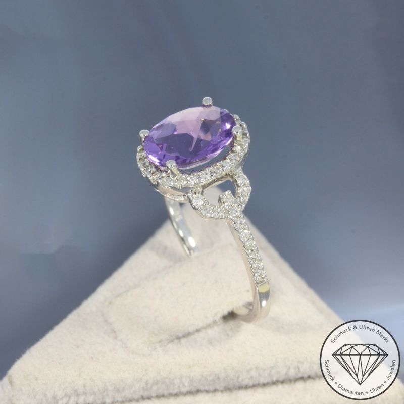 Wert 1880 € Brillant Amethyst Ring in 585er 14 K Weißgold - 91389