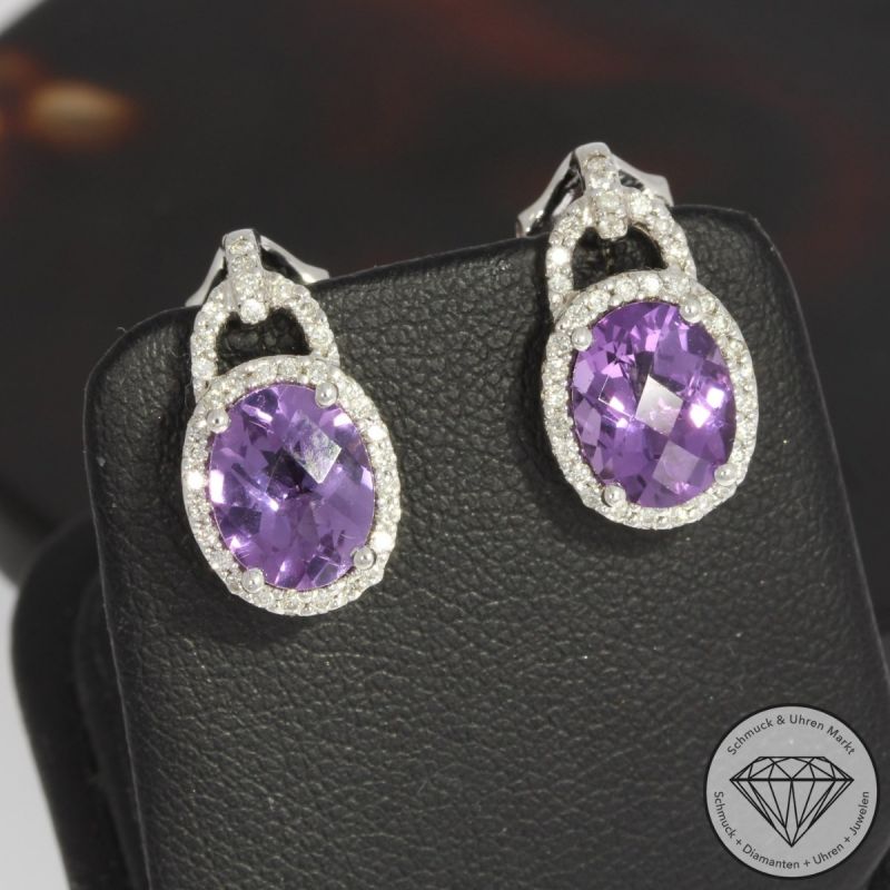 Sale! Wert 2680 € Brillant Amethyst Ohrringe in 585er 14 K Weißgold - H1685