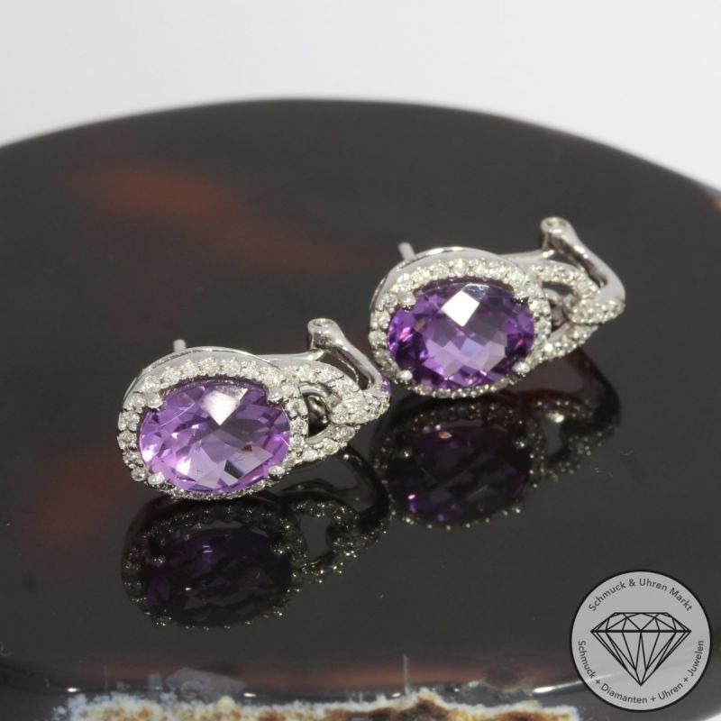 Sale! Wert 2680 € Brillant Amethyst Ohrringe in 585er 14 K Weißgold - H1685
