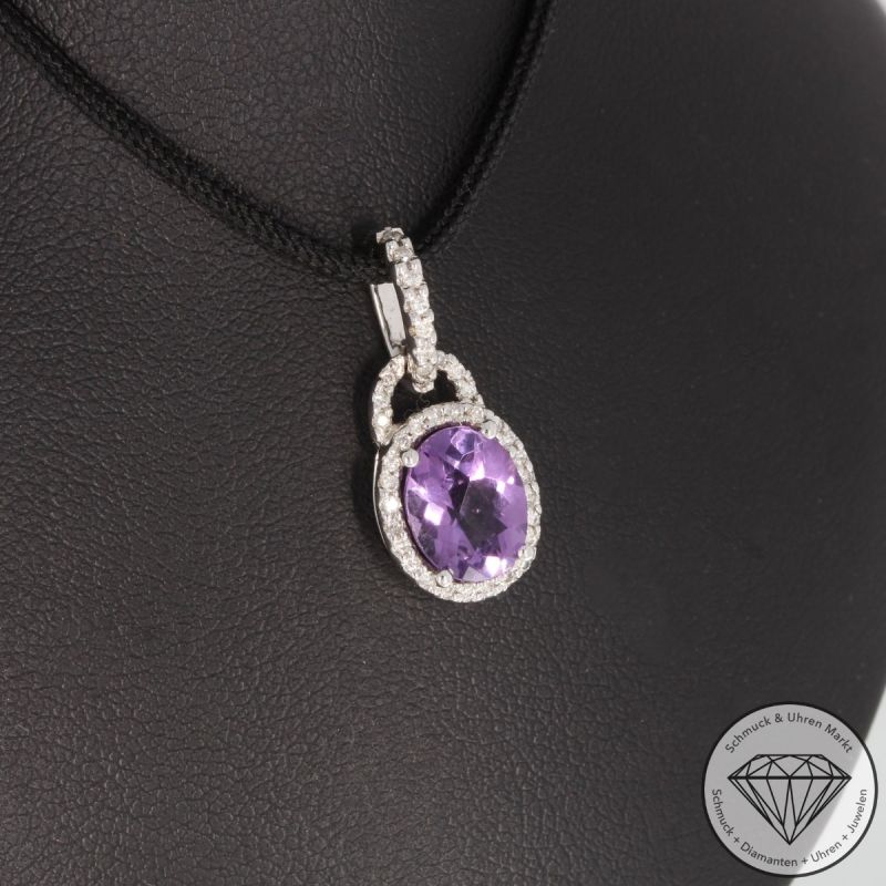 Sale! Wert 1250 € Brillant Amethyst Anhänger in 585er 14 K Weißgold - H1686