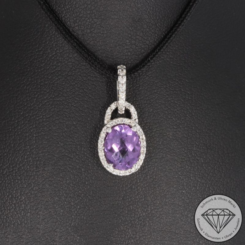 Sale! Wert 1250 € Brillant Amethyst Anhänger in 585er 14 K Weißgold - H1686