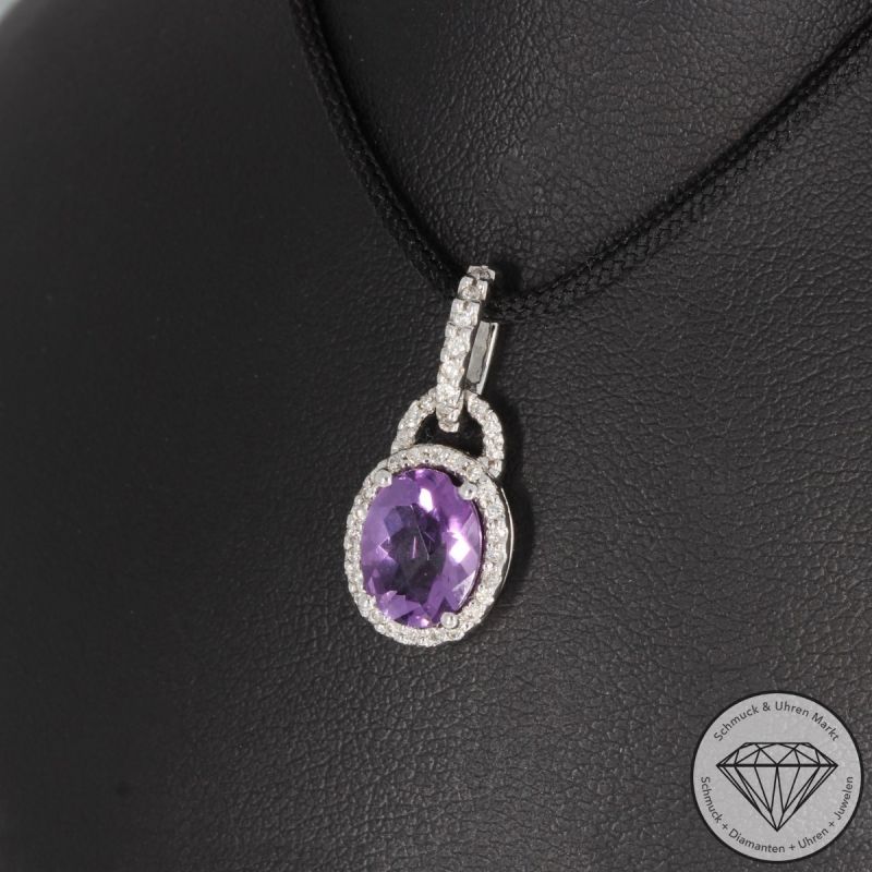 Sale! Wert 1250 € Brillant Amethyst Anhänger in 585er 14 K Weißgold - H1686