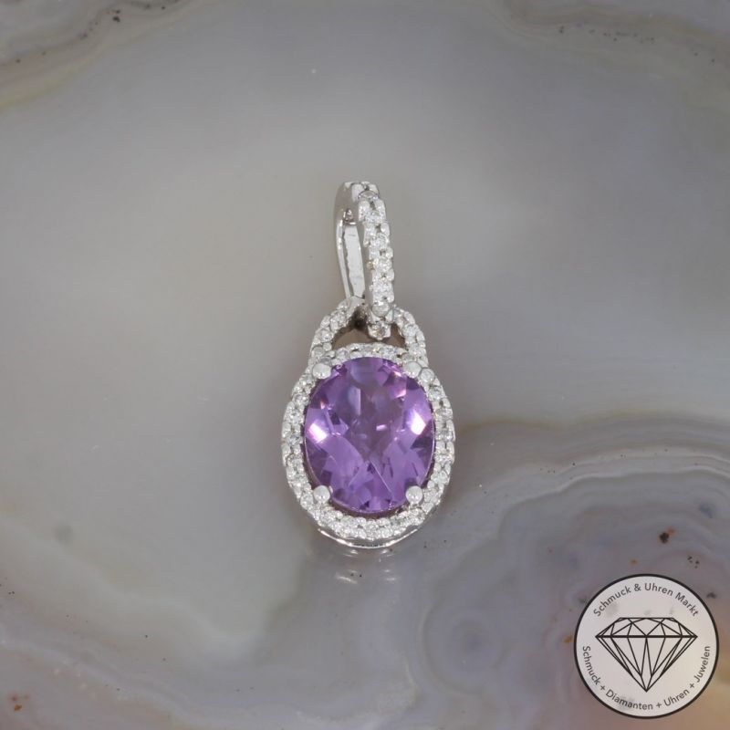 Sale! Wert 1250 € Brillant Amethyst Anhänger in 585er 14 K Weißgold - H1686