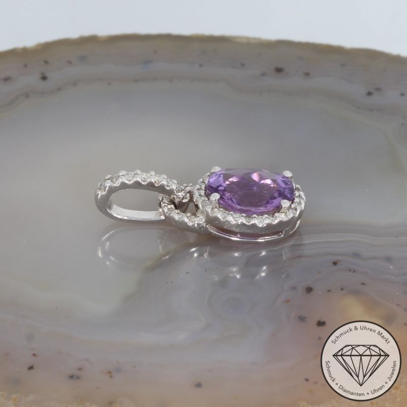 Sale! Wert 1250 € Brillant Amethyst Anhänger in 585er 14 K Weißgold - H1686