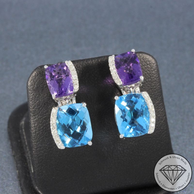 Wert 2520 € Brillant Topas Amethyst Ohrringe in 585er 14 K Weißgold - 91394