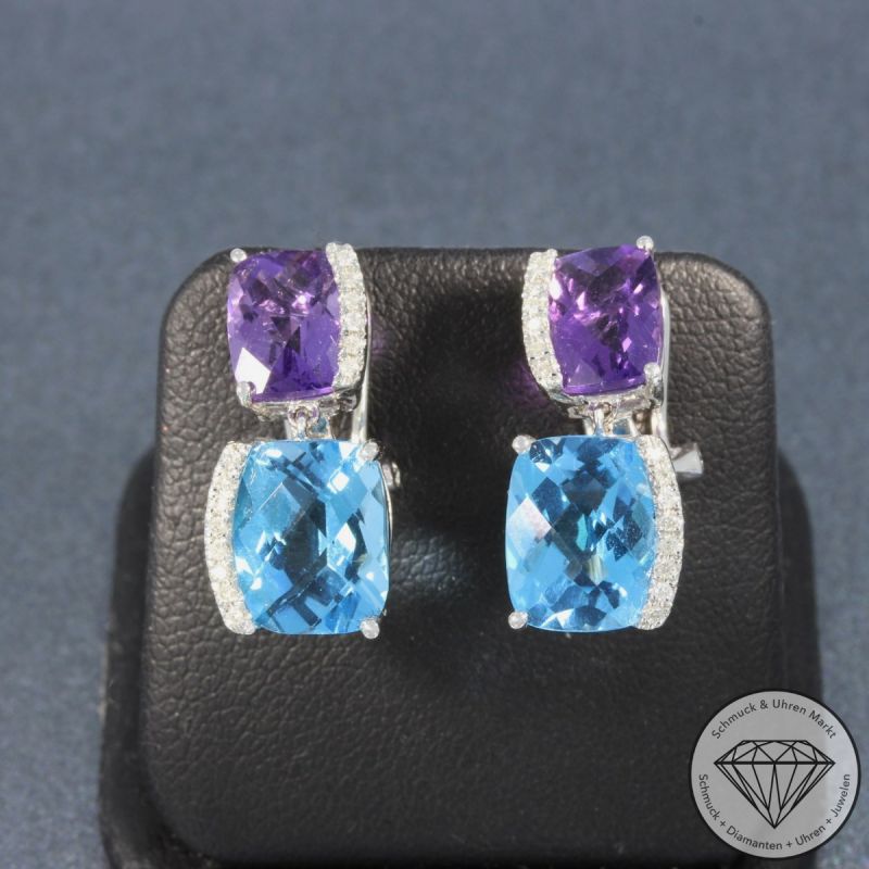 Wert 2520 € Brillant Topas Amethyst Ohrringe in 585er 14 K Weißgold - 91394