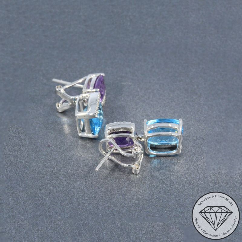 Wert 2520 € Brillant Topas Amethyst Ohrringe in 585er 14 K Weißgold - 91394