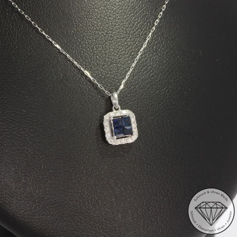 Wert 690 € Brillant Saphir Anhänger & Kette in 750er 18 K Weißgold - H1695