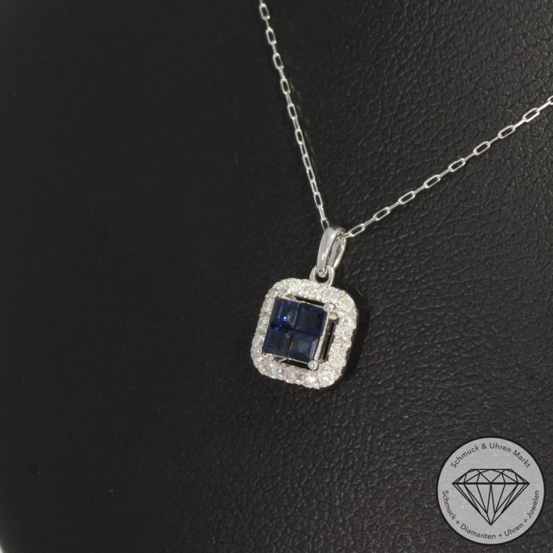 Wert 690 € Brillant Saphir Anhänger & Kette in 750er 18 K Weißgold - H1695