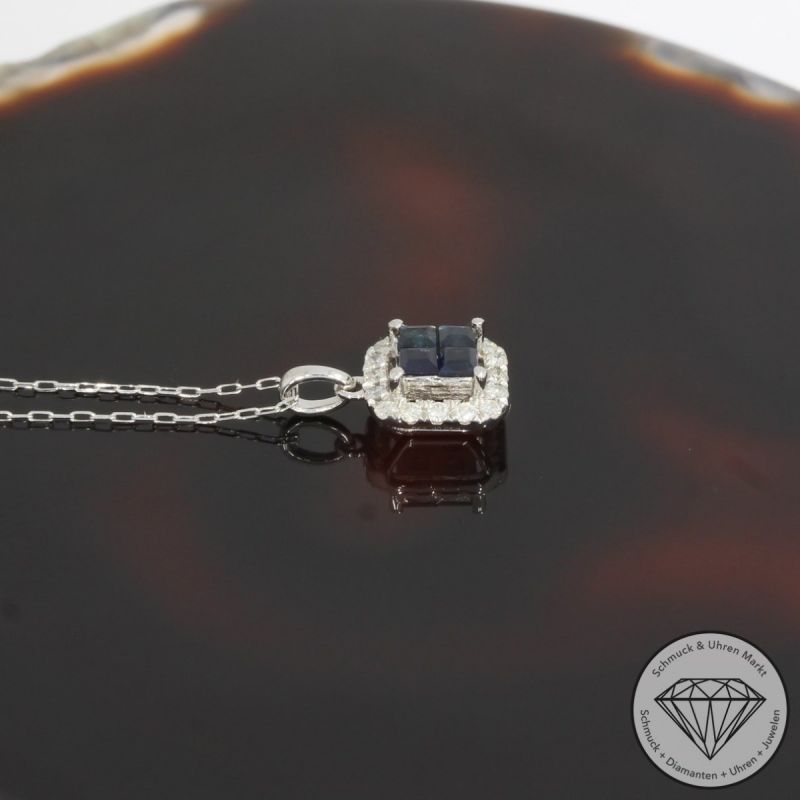Wert 690 € Brillant Saphir Anhänger & Kette in 750er 18 K Weißgold - H1695
