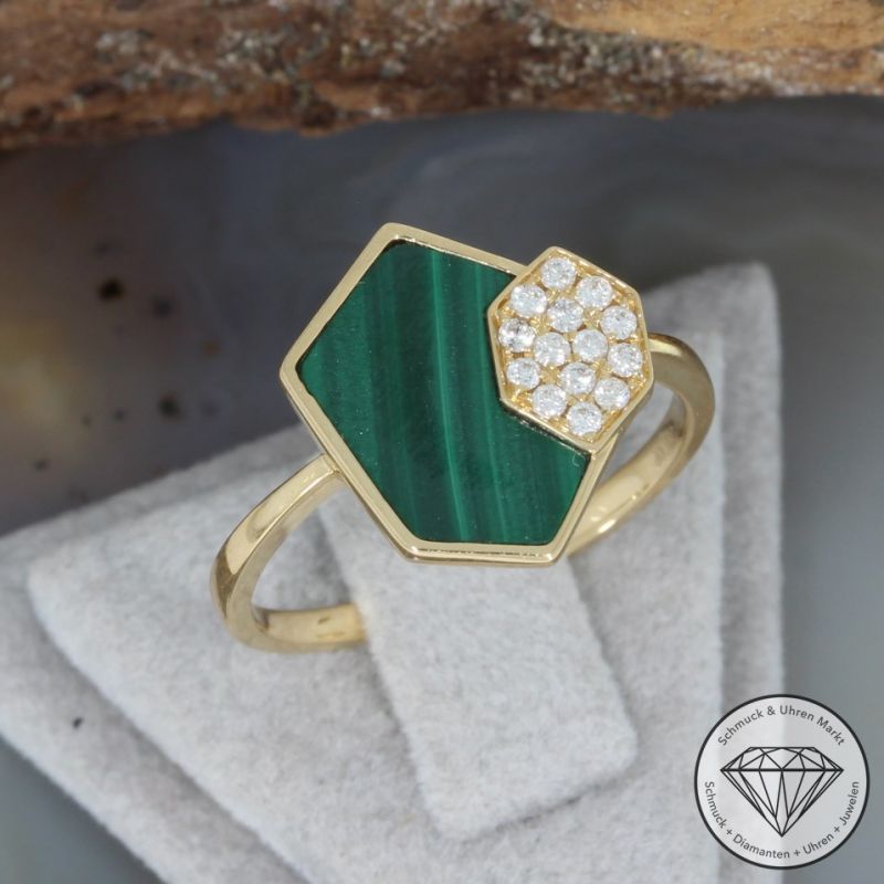 Wert 1550 € Brillant Malachit Ring in 750er 18 K Gelbgold - 91494