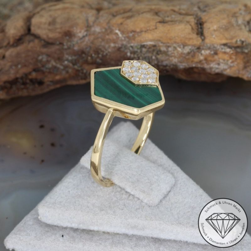 Wert 1550 € Brillant Malachit Ring in 750er 18 K Gelbgold - 91494
