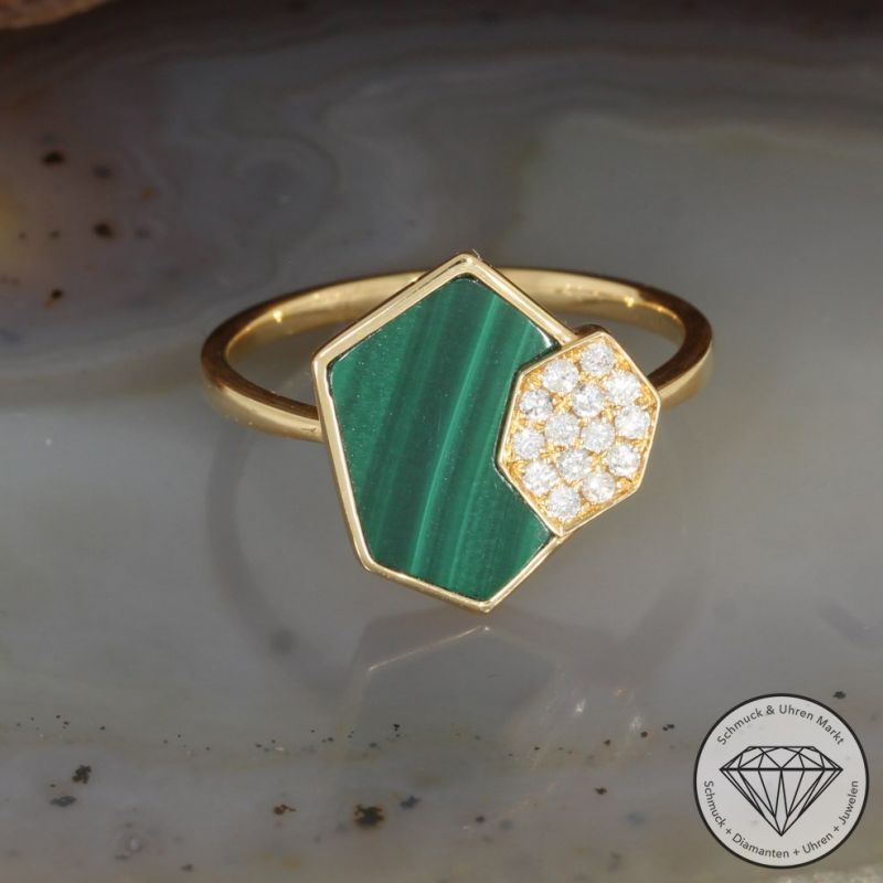 Wert 1550 € Brillant Malachit Ring in 750er 18 K Gelbgold - 91494