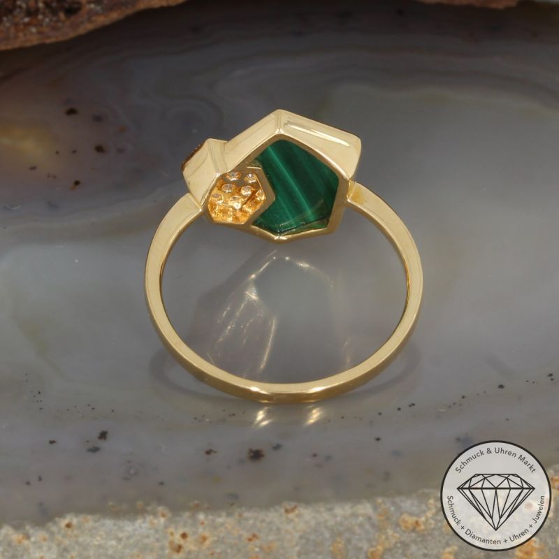 Wert 1550 € Brillant Malachit Ring in 750er 18 K Gelbgold - 91494
