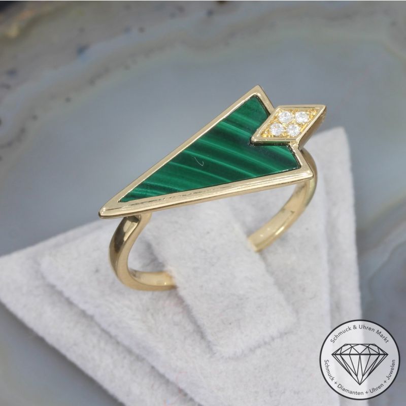 Wert 1290 € Brillant Malachit Ring 750er/18 Karat Gelb Gold Größe 55 – 91496