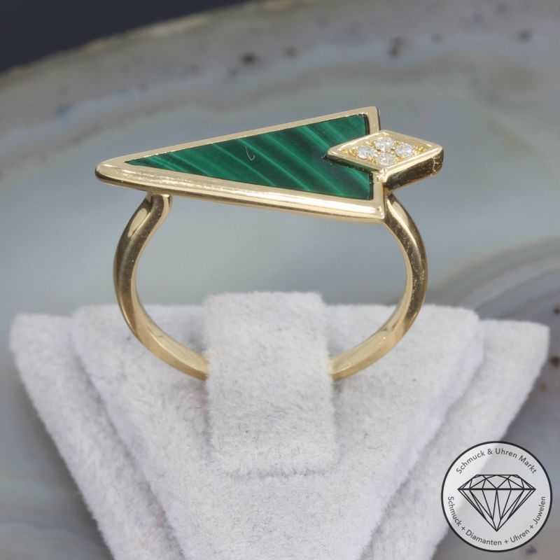 Wert 1290 € Brillant Malachit Ring 750er/18 Karat Gelb Gold Größe 55 – 91496