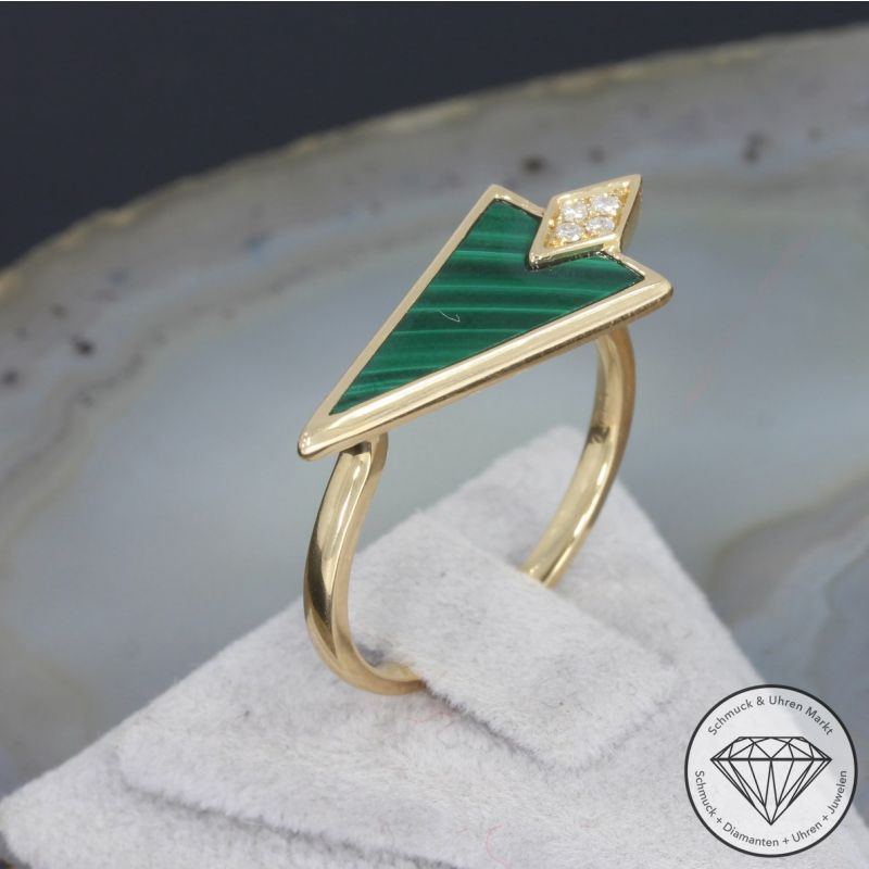 Wert 1290 € Brillant Malachit Ring 750er/18 Karat Gelb Gold Größe 55 – 91496