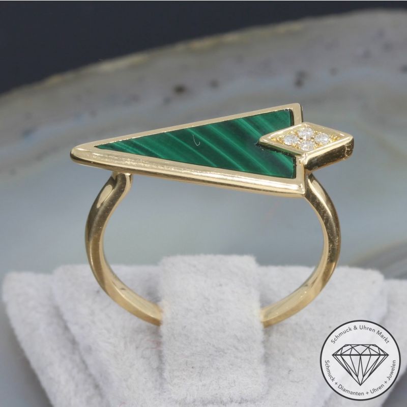Wert 1290 € Brillant Malachit Ring 750er/18 Karat Gelb Gold Größe 55 – 91496
