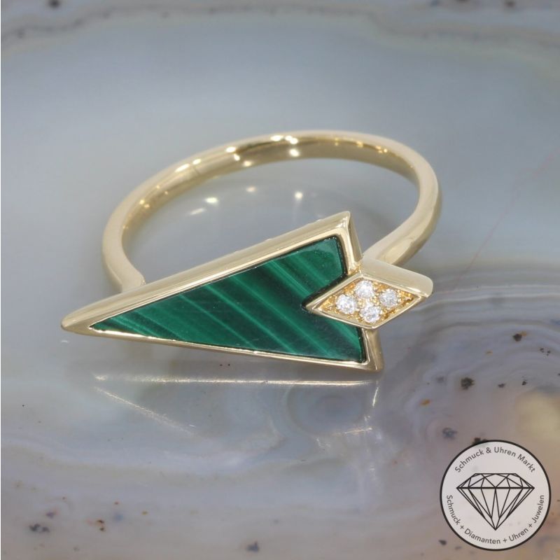Wert 1290 € Brillant Malachit Ring 750er/18 Karat Gelb Gold Größe 55 – 91496